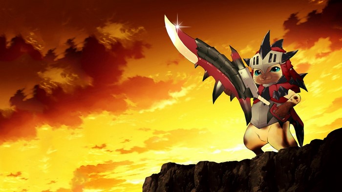 Felyne Palico from Monster Hunter with a Great Sword