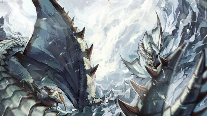 Barioth from Monster Hunter in a snowy landscape