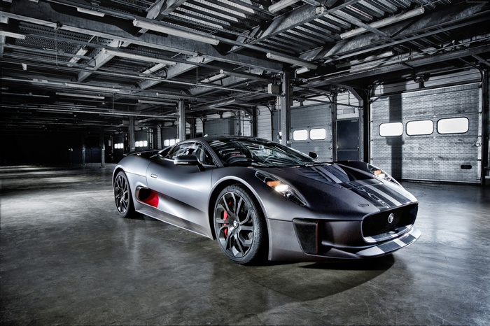 Jaguar C-X75 supercar in a garage