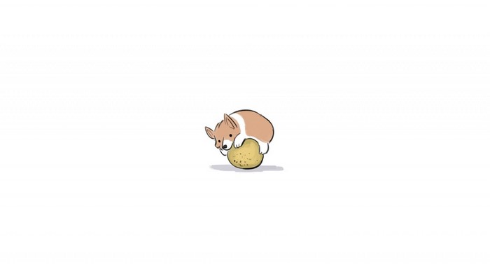 Cute cartoon corgi balancing on a potato