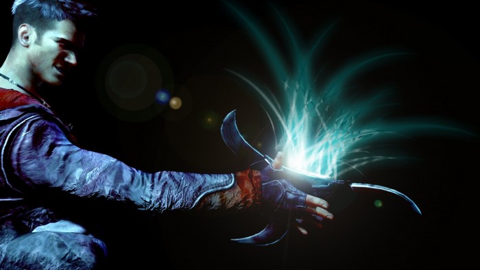 Man with glowing weapon