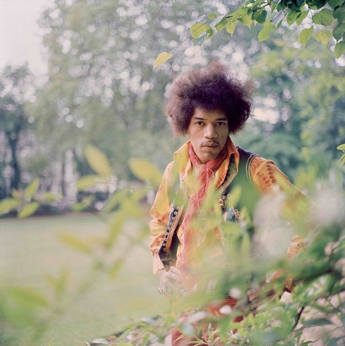 Jimi Hendrix in a garden