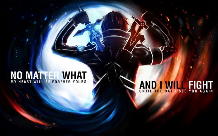 Kirito from Sword Art Online with text