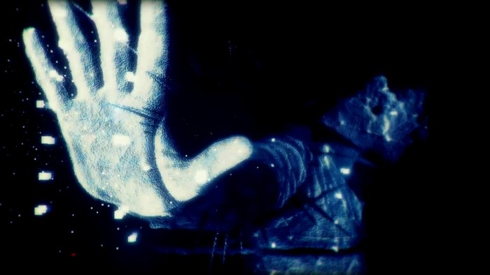 Linkin Park hand with blue light and particles