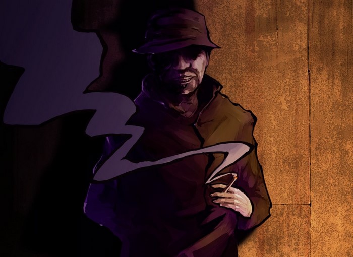 Man in hat smoking cigarette in darkness