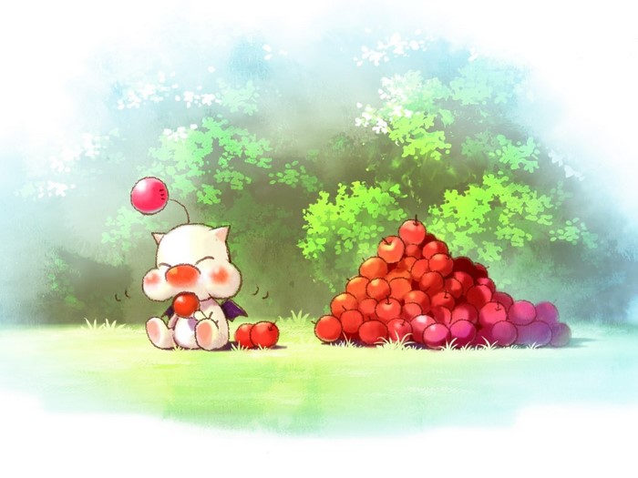 Moogle from Final Fantasy eating fruit