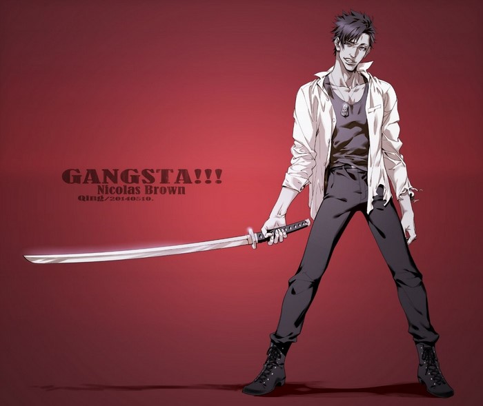 Nicolas Brown from Gangsta holding a katana