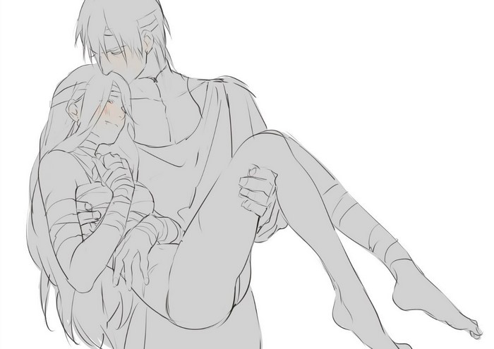Line Art of Caring Embrace Between Two Characters