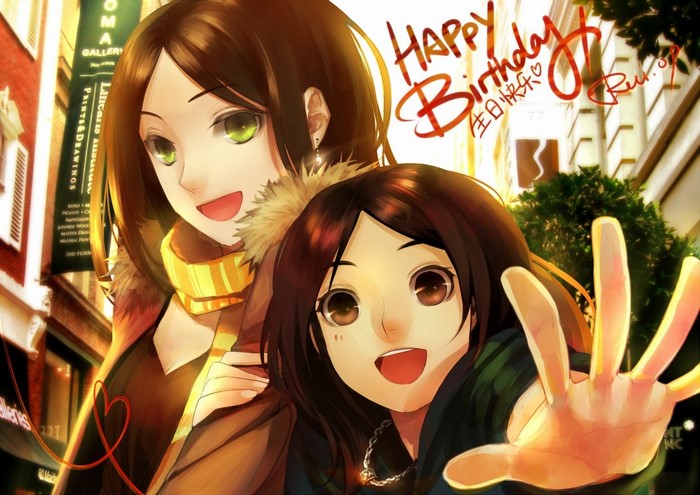 Two anime girls celebrating a birthday