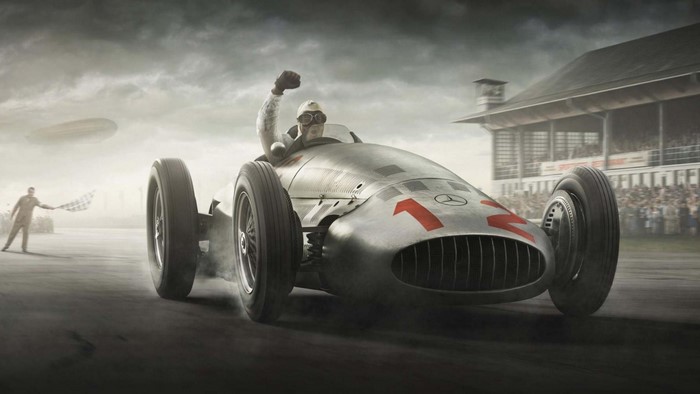 Mercedes-Benz Silver Arrows race car winning a race