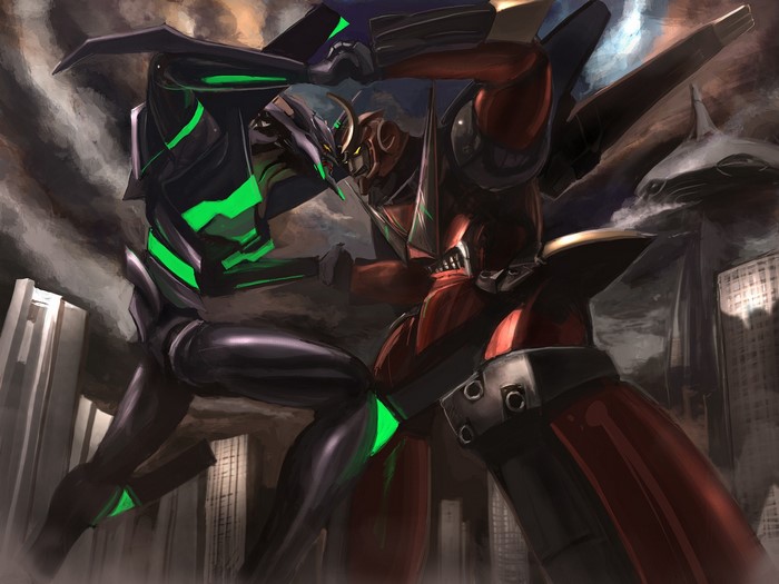 EVA Unit 01 and Tengen Toppa Gurren Lagann fighting