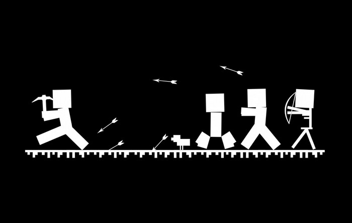 Minecraft characters running from arrows