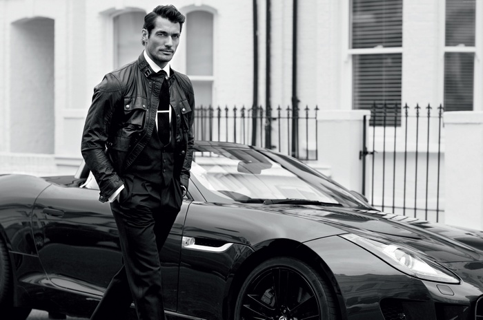 David Gandy in London with a black convertible car