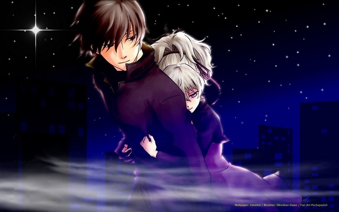 Hei and Yin from Darker than Black at night