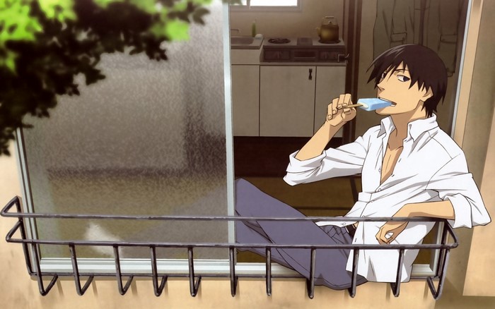 Hei from Darker than Black eating an ice pop