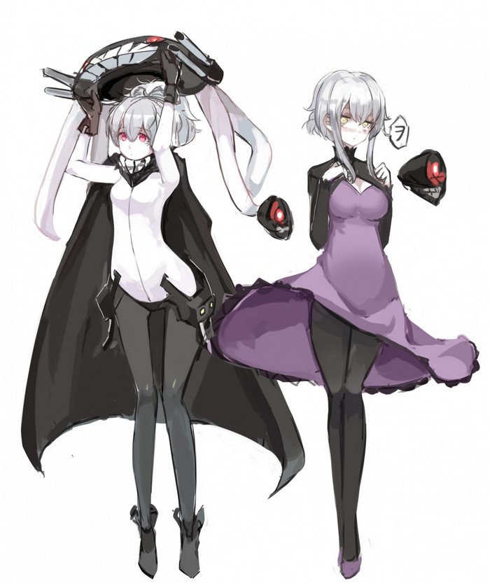 Two anime girls with white hair and red eyes