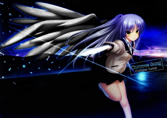 Tachibana Kanade from Angel Beats with wings and sword