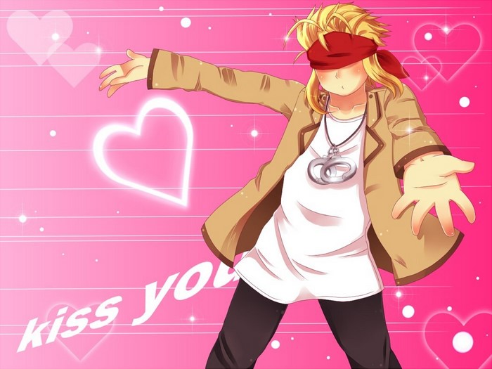 Anime character with blindfold and handcuffs necklace