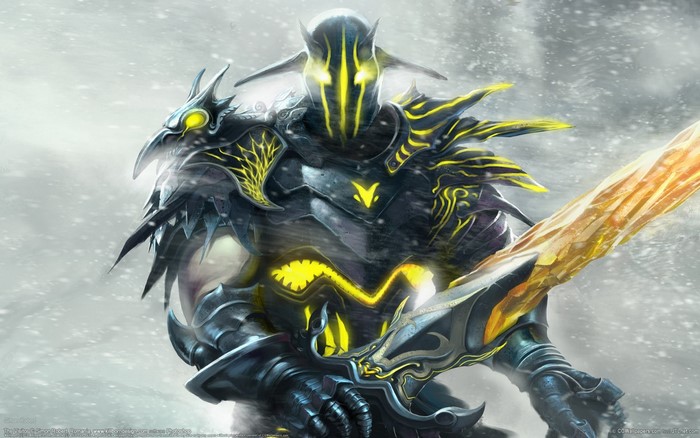 Dark Knight with glowing yellow armor and sword