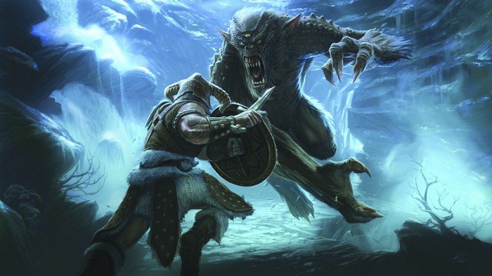The Elder Scrolls V Skyrim: Dragonborn fighting a monster