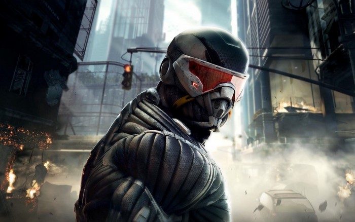 Crysis 2 Nanosuit soldier in a destroyed city