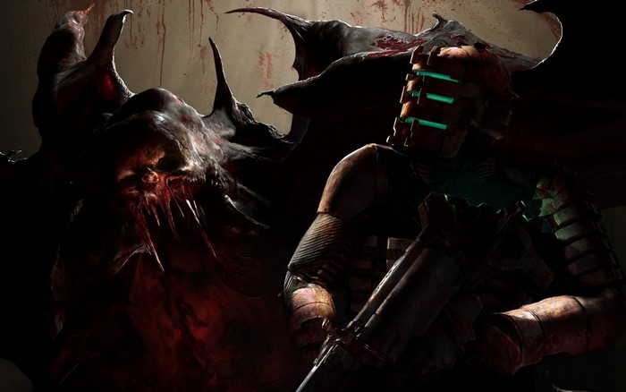 Isaac Clarke from Dead Space fighting a Necromorph
