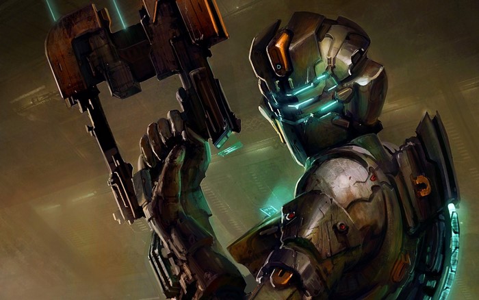Isaac Clarke from Dead Space holding a Plasma Cutter