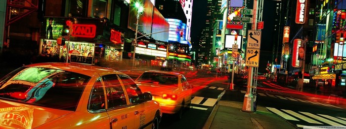 Times Square at Night with Yellow Taxis
