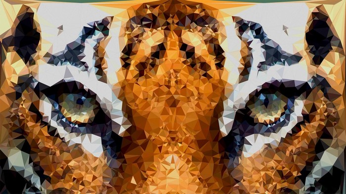 Low poly digital art collage of a tiger's face