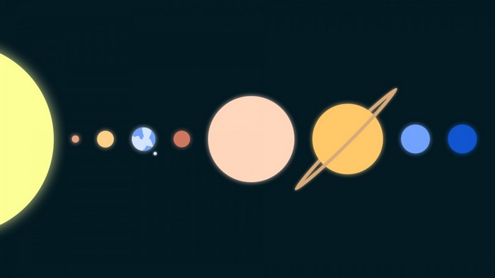 Solar system planets and the sun in a minimalist illustration