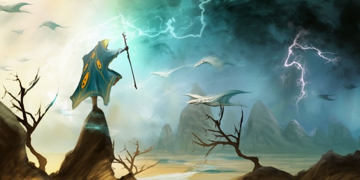 Wizard summoning creatures during a lightning storm