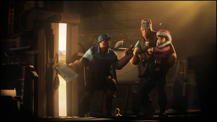 Engineer and Heavy with child from Team Fortress 2