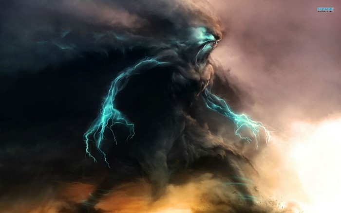 Fantasy creature made of storm clouds and lightning