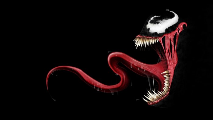 Venom illustration with sharp teeth and long tongue
