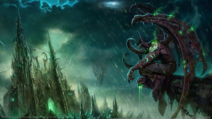 Illidan Stormrage from World of Warcraft in a dark castle