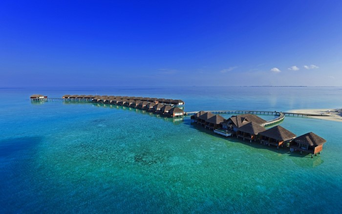 Overwater bungalows in the Maldives archipelago