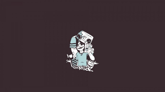 Gorillaz characters with boombox and logo