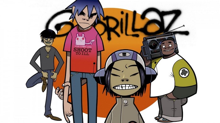 Gorillaz band members: 2-D, Murdoc Niccals, Noodle, and Russel Hobbs