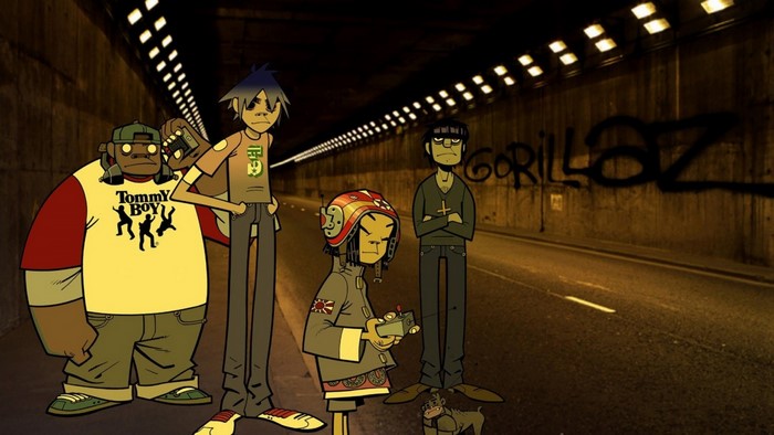 Gorillaz characters in a tunnel