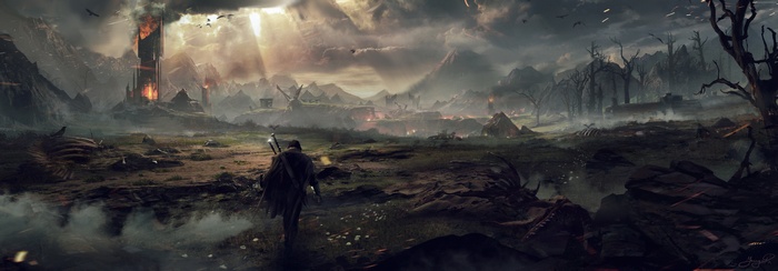 Talion from Middle-earth: Shadow of Mordor in a desolate landscape