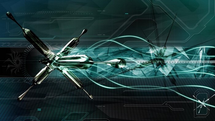 Abstract metallic structure with glowing lines