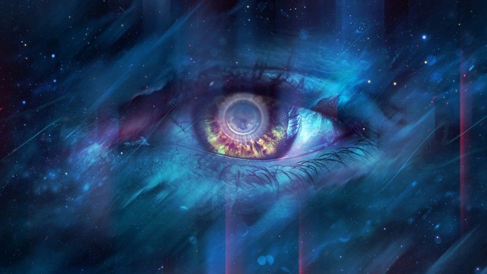 Digital art of an eye in a galaxy