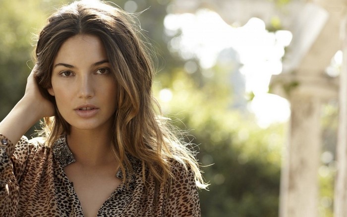 Lily Aldridge portrait with leopard print shirt