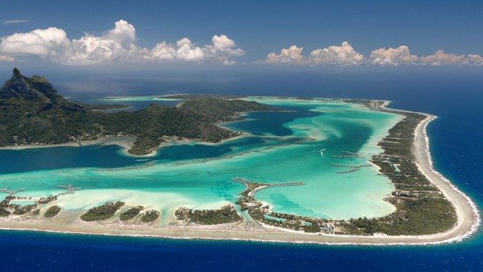Aerial view of Bora Bora island and lagoon