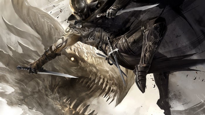 Dragon rider with swords from Guild Wars 2