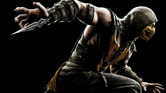 Scorpion from Mortal Kombat holding a dagger