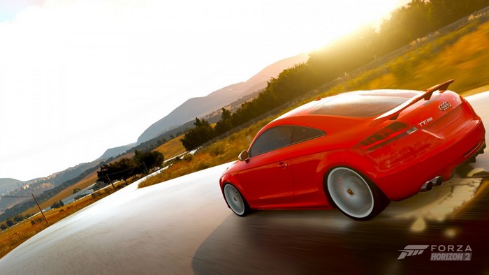 Red Audi TT RS driving on a road in Forza Horizon 2