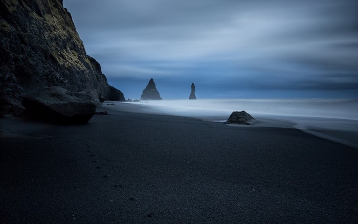 Black sand beach with sea stacks in Iceland