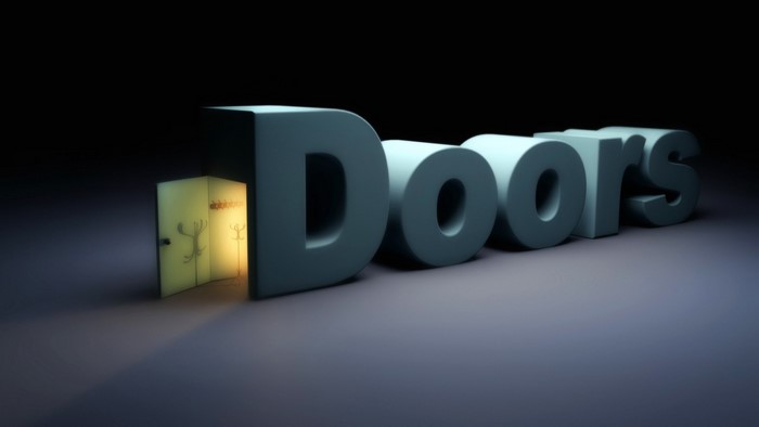 3D Text 'Doors' with an Open Door