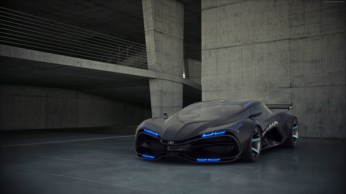 LADA Raven concept sports car in concrete structure